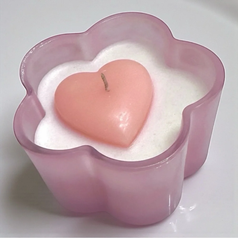 Anthropologie Pink Heart Candle Floral Glass Jar NWT